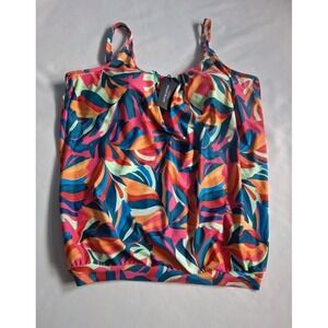 Ocean blues Women's Plus Blouson Bandeau Tankini Top Tropical Leaves Size XL